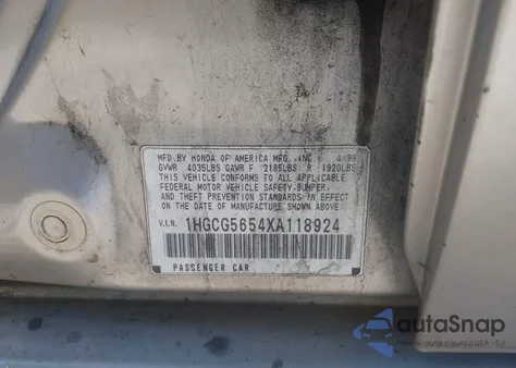 1999 Honda Accord Ex from USA, damaged, VIN 1HGCG5654XA118924